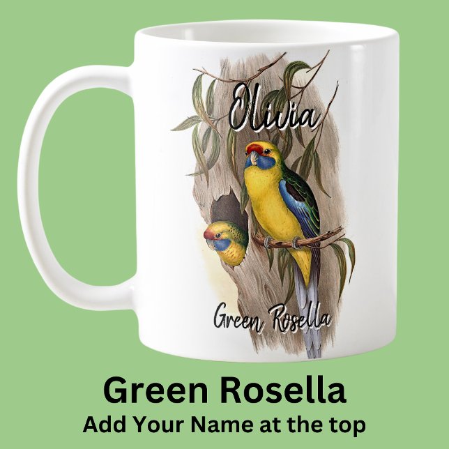 Caneca De Café Adicione Nome Green Rosella Australian Bird Animal (Criador carregado)