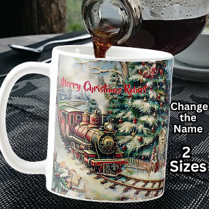 Caneca De Café Adicione NOME, Merry Christmas Steam Engine