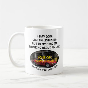 Caneca De Café Adicione seu nome de foto do carro, texto, eu pare