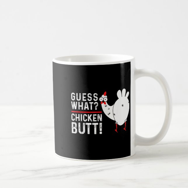 Caneca De Café Adivinhação Engraçada_ Bunda de Frango! Design Grá (Direita)