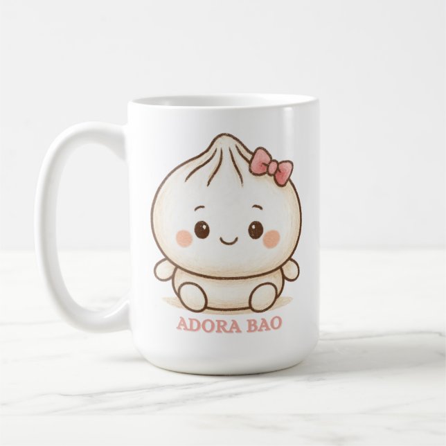Caneca De Café Adora Bao | Ilustração Fofa de Bao Bun Rosa (Esquerda)
