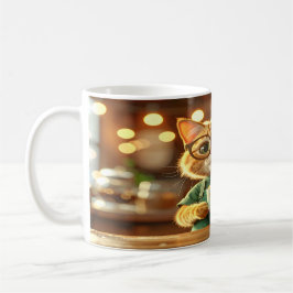 Caneca De Café Adorable 3D Render of a Ginger Cat Barista Holding