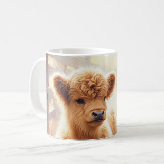 Caneca De Café Adorable Baby Highland Cow In Flower Field