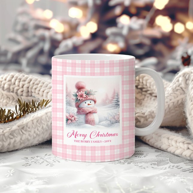 Caneca De Café Adorable Pink Snowman Mug Cozy Christmas Scene (Adorable Pink Snowman Mug Cozy Christmas Scene)