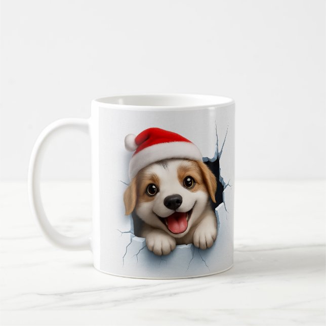 Caneca De Café Adorable Puppy in Santa Hat Cute Christmas Dog  (Esquerda)
