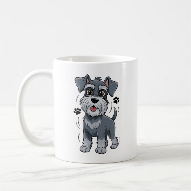 Caneca De Café Adorable Schnauzer Pup Illustration With Big Eyes (Esquerda)