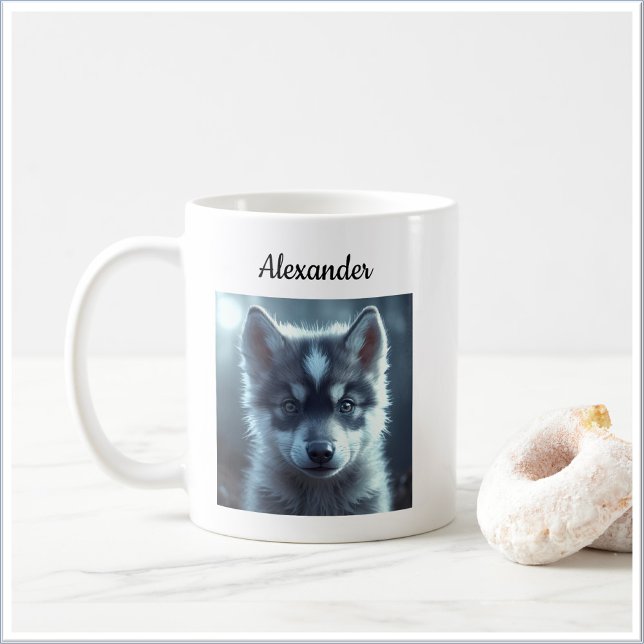 Caneca De Café Adorable Wolf Baby in the Moonlight (Criador carregado)