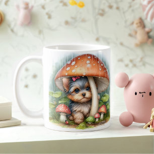 Caneca De Café Adorable Yorkshire Puppy Sob Mushroom Umbrella