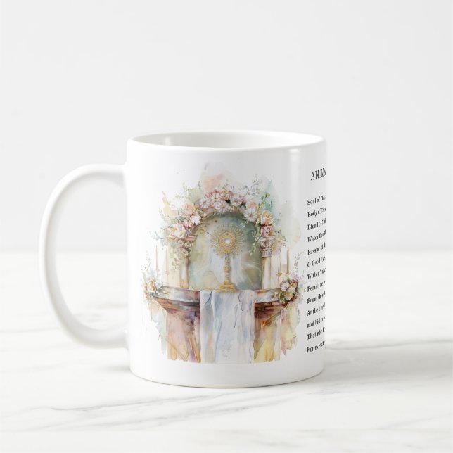 Caneca De Café Adoração Eucarista Católica Anima Christi Prayer (Esquerda)