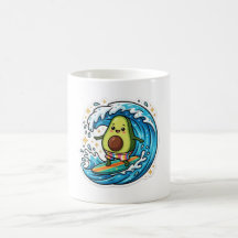 Adorável Abacate de Surf Kawaii Onda do Oceano Sti