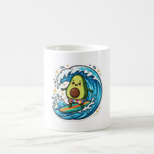 Caneca De Café Adorável Abacate de Surf Kawaii Onda do Oceano Sti