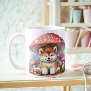 Caneca De Café Adorável Akita Inu Puppy Sob Guarda-Chuva