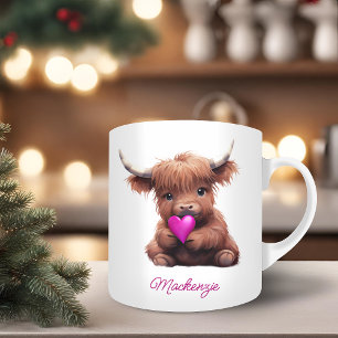 Caneca De Café Adorável Bebê Highland Cow Heart