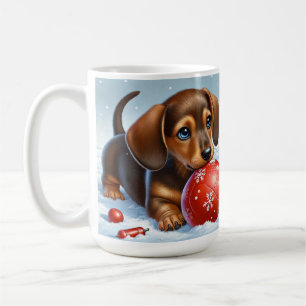 Caneca De Café Adorável cachorrinho dachshund brincando com bola 