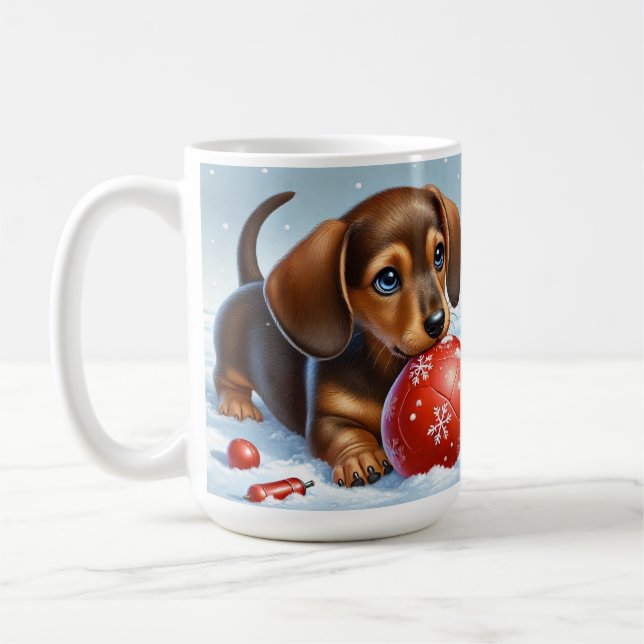 Caneca De Café Adorável cachorrinho dachshund brincando com bola  (Esquerda)