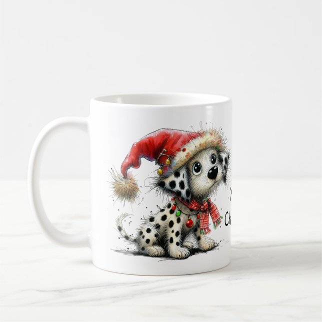 Caneca De Café Adorável cachorrinho Dalmático num Chapéu de Natal (Esquerda)