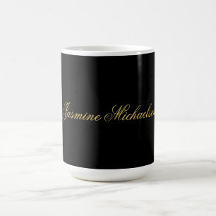 Caneca De Café Adorável Caligrafia de Nome Chic Preto e Dourado