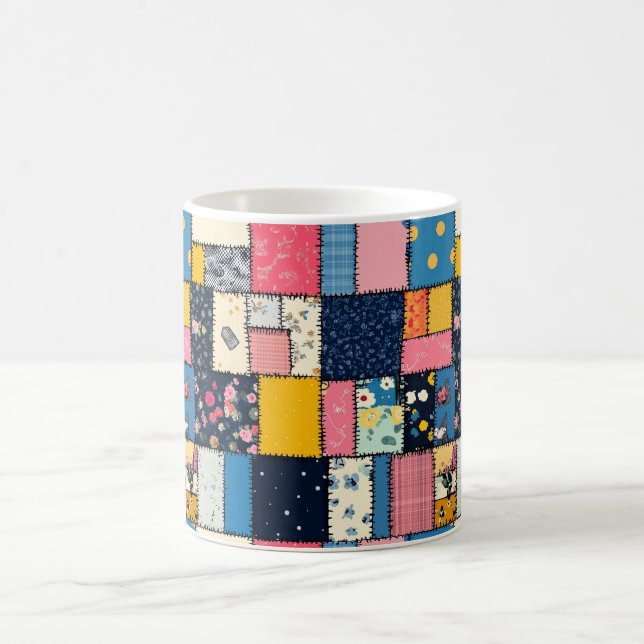 Caneca De Café Adorável Design de Patchwork, Padrão Divertido (Centro)