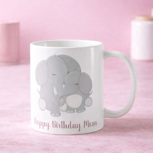Caneca De Café Adorável Elefante Cudles Feliz aniversário Mãe (Criador carregado)