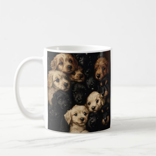 Caneca De Café adorável foto de colagem de filhotes com dois tons (Esquerda)