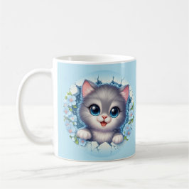 Caneca De Café Adorável gato 3D espiando através do design de par
