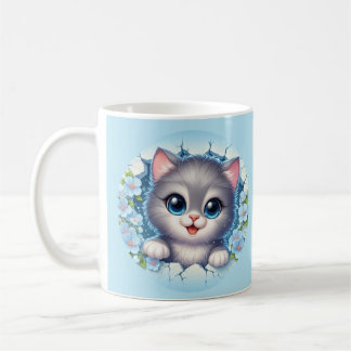 Caneca De Café Adorável gato 3D espiando através do design de par