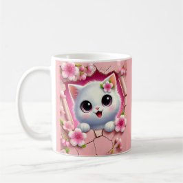 Caneca De Café Adorável gato 3D espiando através do design de par