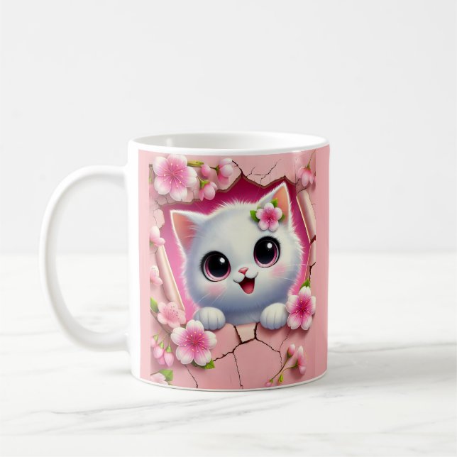 Caneca De Café Adorável gato 3D espiando através do design de par (Esquerda)