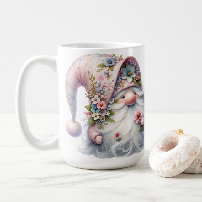 Caneca De Café Adorável Gnome Floral  (Com Donut)