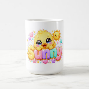 Caneca De Café Adorável Kawaii Franguinho Ensolarado Nome Pastel 