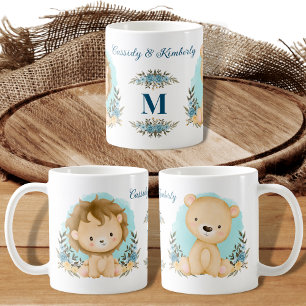 Caneca De Café Adorável Leões Sr. & Sra. Monograma Personalizado