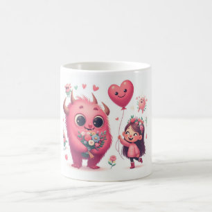 Caneca De Café Adorável Monstro Rosa E A Rapariga