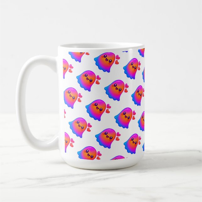 Caneca De Café Adorável Neon Kawaii Ghost com brilho gradiente e (Esquerda)