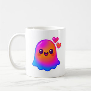 Caneca De Café Adorável Neon Kawaii Ghost com brilho gradiente e