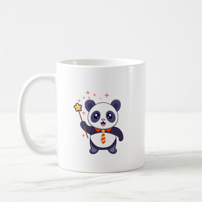 Caneca De Café adorável panda vestindo gravata amarela alaranjada (Esquerda)