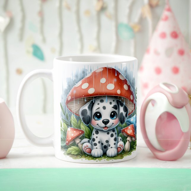 Caneca De Café Adorável Puppy Dalmático Sob Guarda-Chuva (Criador carregado)