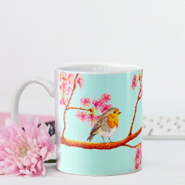 Caneca De Café Adorável Red Robin Primavera floral Blossoms