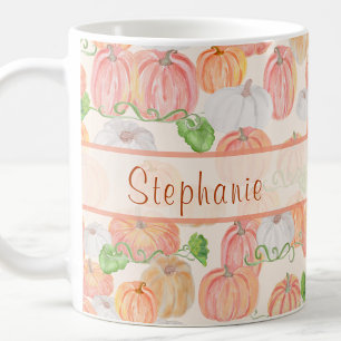 Caneca De Café Adorável Remendo de Abóbora em Aquarela com nome p