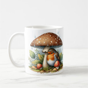 Caneca De Café Adorável Robin sob o guarda-chuva do Cogumelo