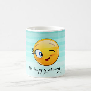 Caneca De Café Adorável rosto de emoji piscando - seja feliz semp
