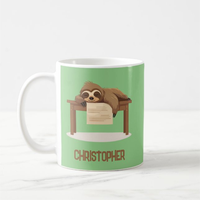 Caneca De Café Adorável Sono Estudando Lama com Nome de Crianças (Esquerda)