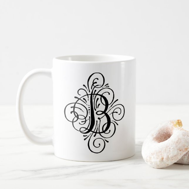 Caneca De Café Adorno Monograma Swash Personalizado (Com Donut)
