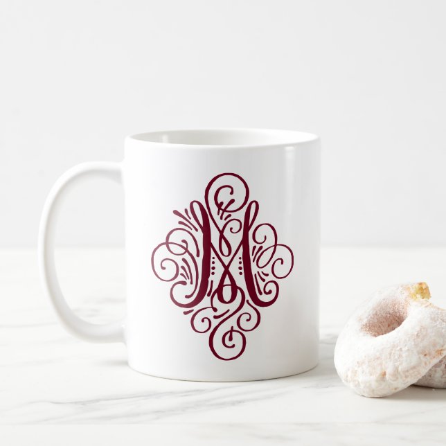 Caneca De Café Adorno Monograma Swash Personalizado (Com Donut)