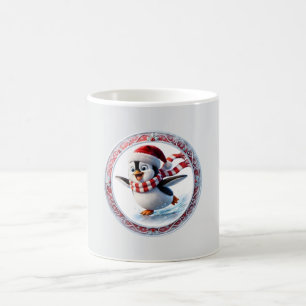 Caneca De Café Adornorno de Natal de Pinguim Fofo Patinando no Ge