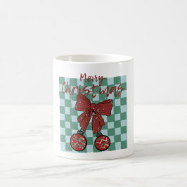 Caneca De Café Adornos de Laço Vermelho de Feliz Natal Design