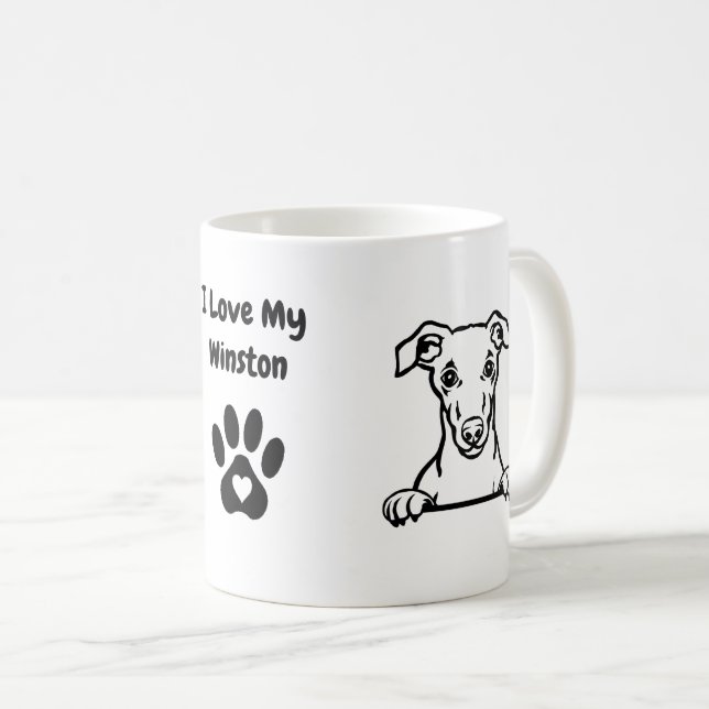 Caneca De Café Adoro a impressão do nome do cão WHIPPET (Frente Esquerda)