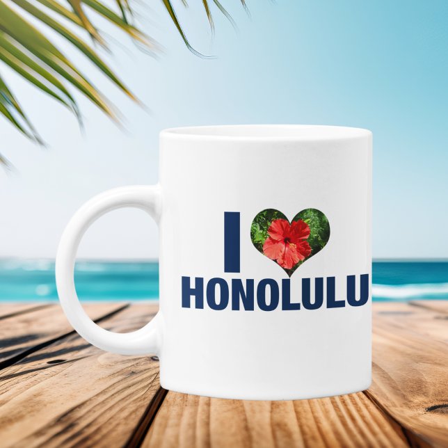 Caneca De Café Adoro Flor de Hibiscus do Havaí, Cuta e Honolulu (Criador carregado)