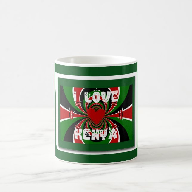 Caneca De Café Adoro Heart Kenya: Arte Dinâmica De Bandeiras (Centro)