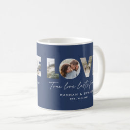 Caneca De Café Adoro multifoto moderna e azul elegante