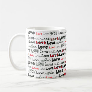 Caneca De Café Adoro o padrão sem costura. Cartas escritas com a